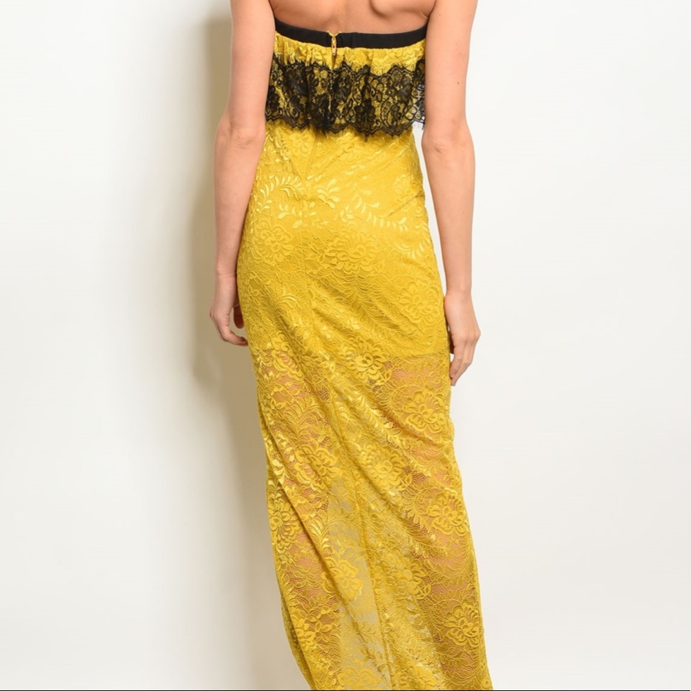 Brand New Strapless Yellow & Black Lace Maxi Dress - Picture 2 of 6